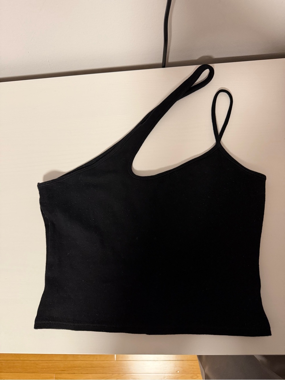 Black Asymmetric Strap Women's Tank Top